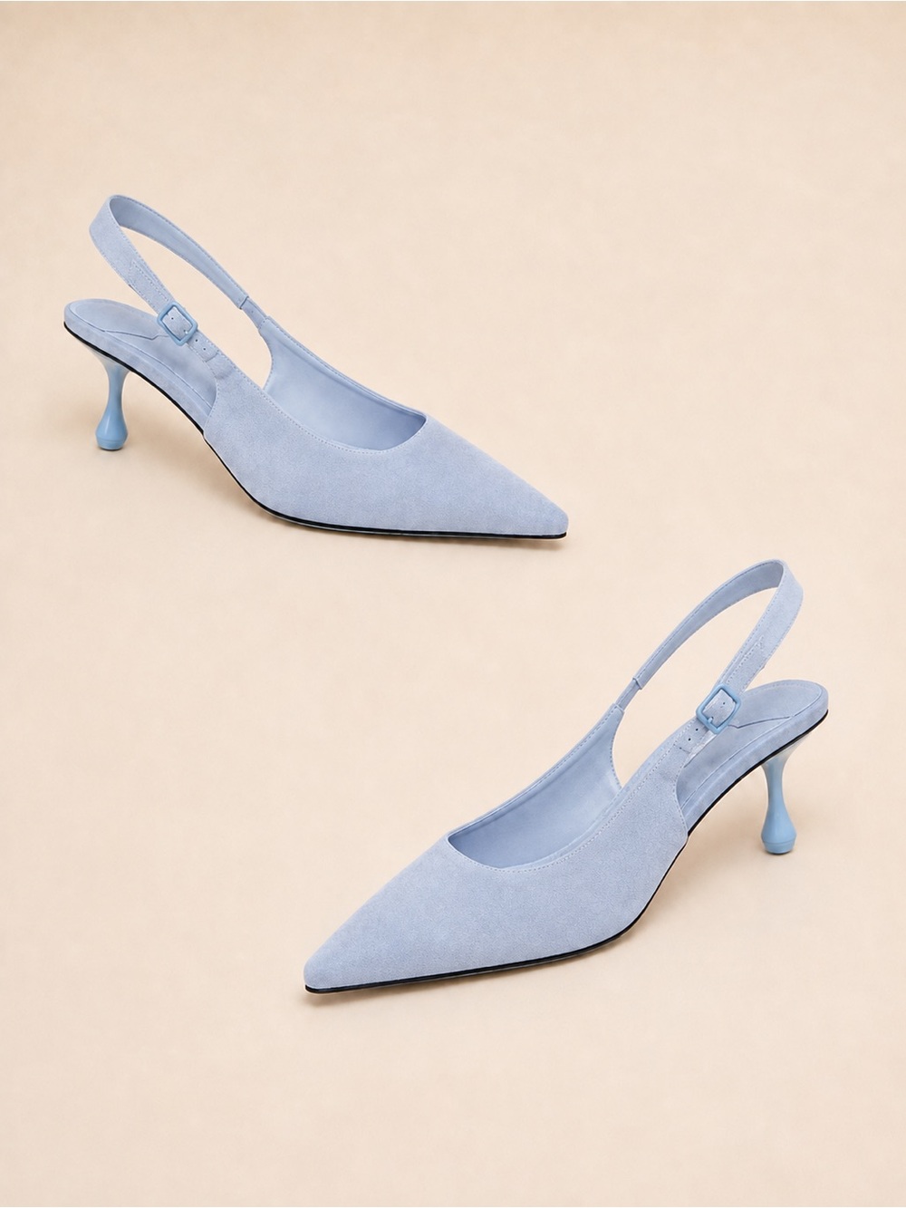 Jimmy Choo Amel 50 Light Blue Haze Suede Modern Minimalist Slingback Heels 39.5